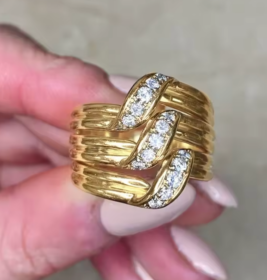 Multi-Layer Noble Gold Color Ring with Shiny CZ