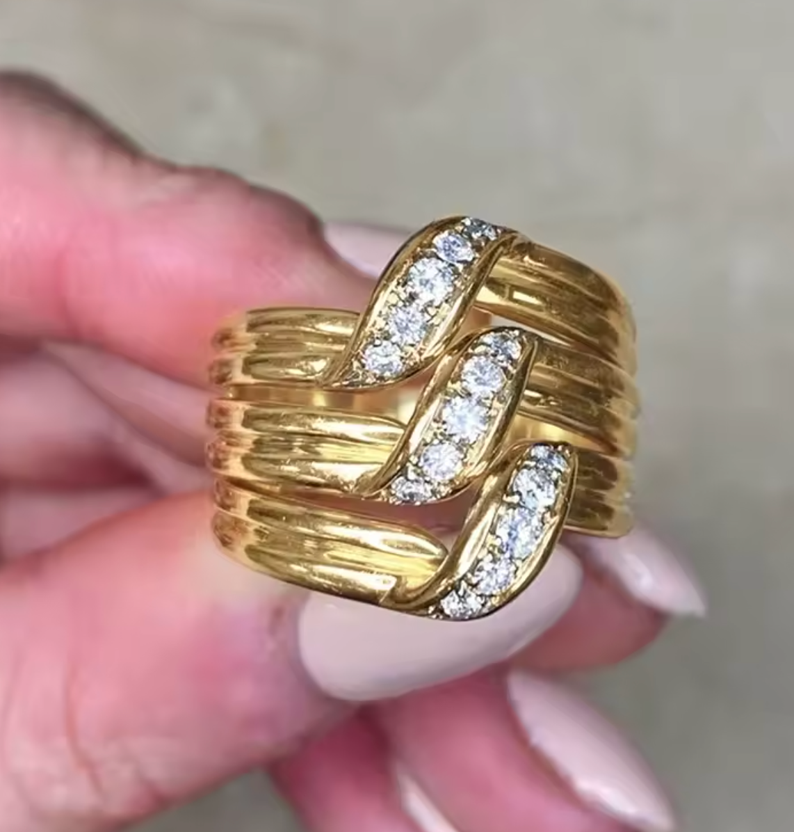 Multi-Layer Noble Gold Color Ring with Shiny CZ