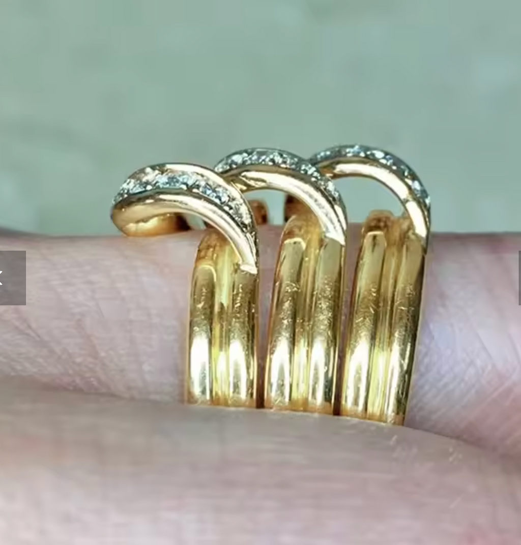Multi-Layer Noble Gold Color Ring with Shiny CZ
