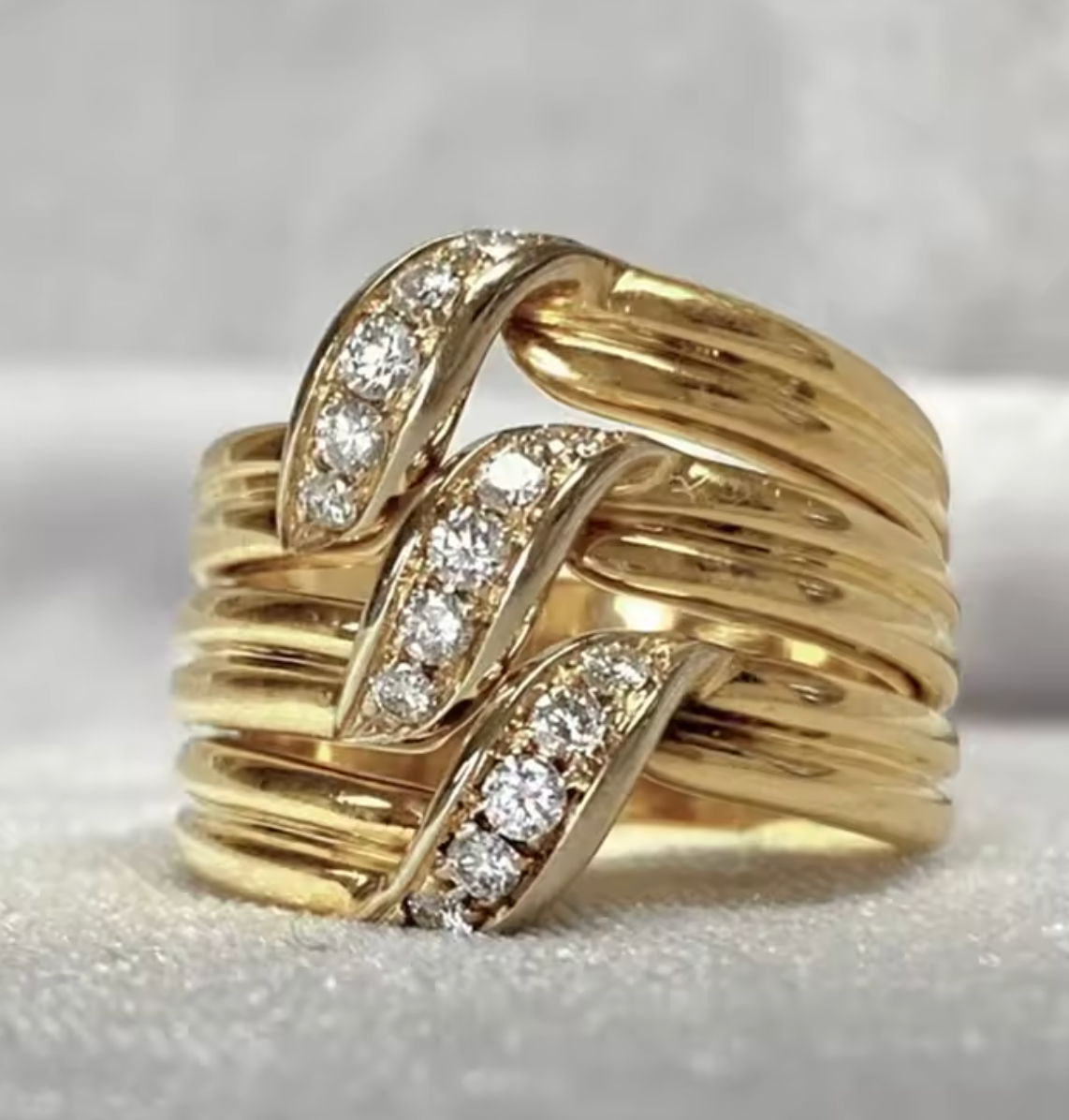 Multi-Layer Noble Gold Color Ring with Shiny CZ