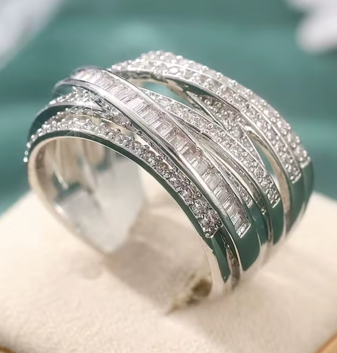 Luxury Silver Color Hollow Ring with White CZ