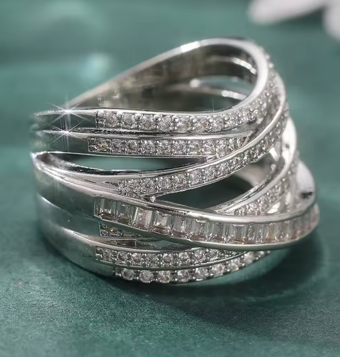 Luxury Silver Color Hollow Ring with White CZ