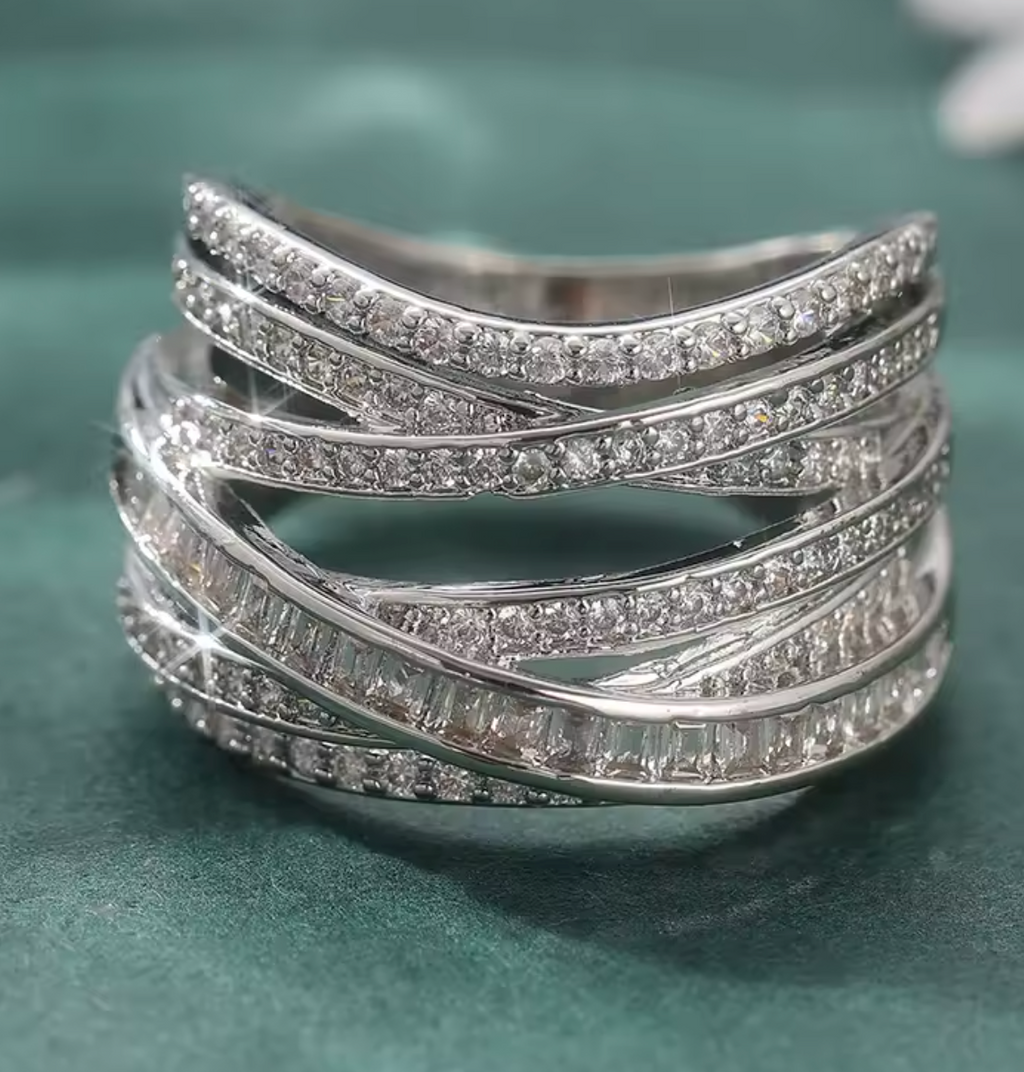 Luxury Silver Color Hollow Ring with White CZ