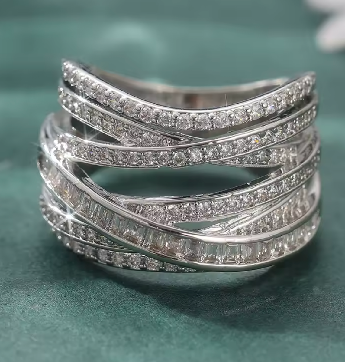 Luxury Silver Color Hollow Ring with White CZ