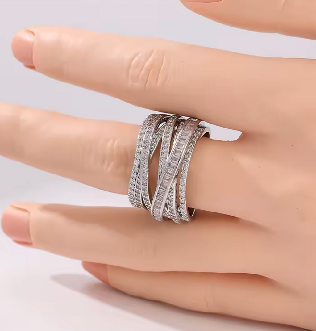 Luxury Silver Color Hollow Ring with White CZ
