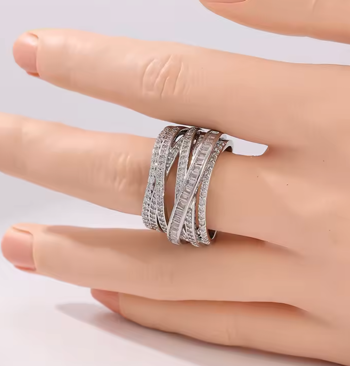 Luxury Silver Color Hollow Ring with White CZ