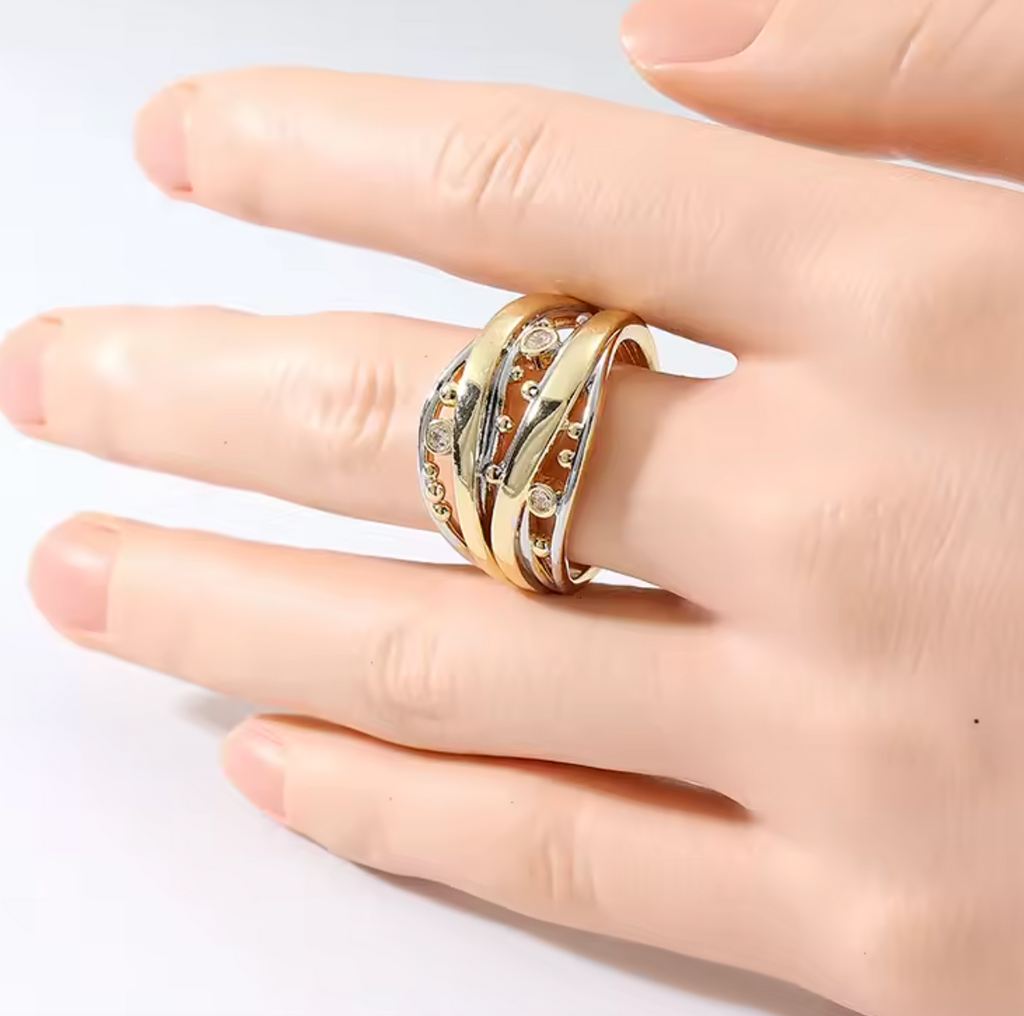 Vintage Ethnic Two-Color Ring with White CZ