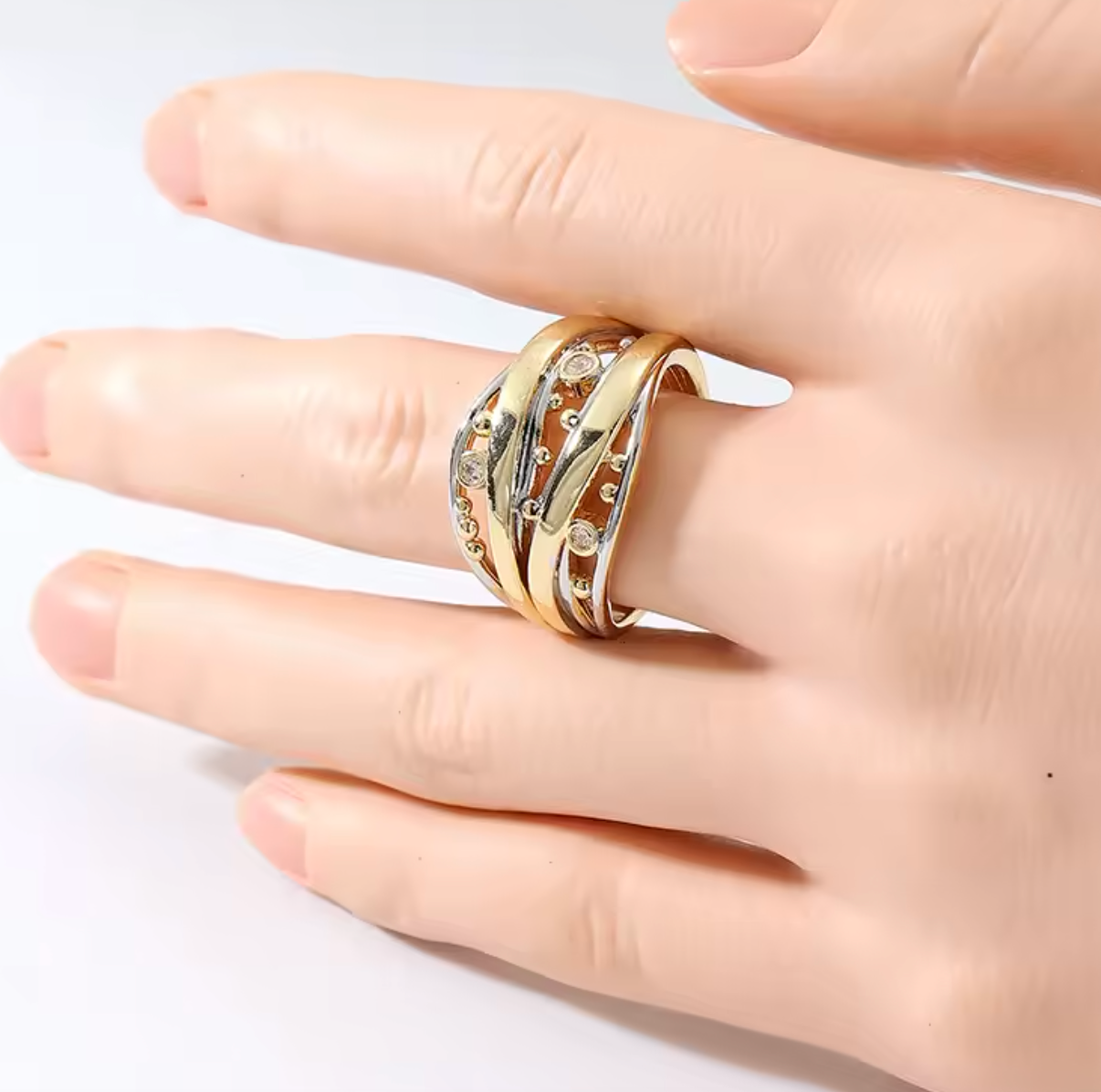 Vintage Ethnic Two-Color Ring with White CZ