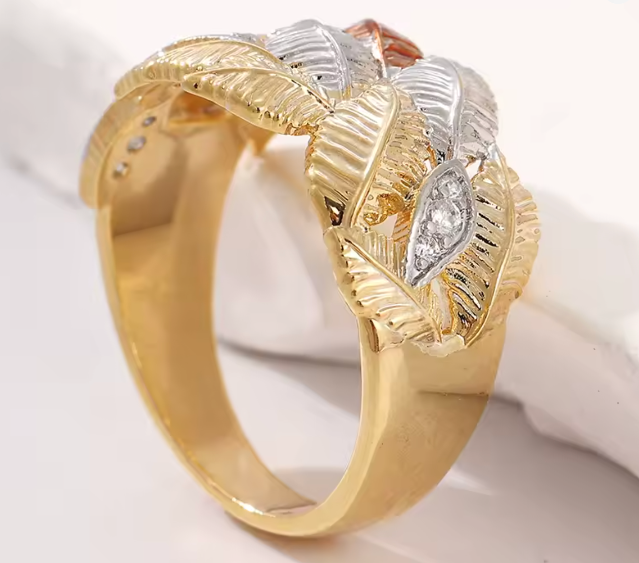 Vintage Hand-Carved Leaves Ring