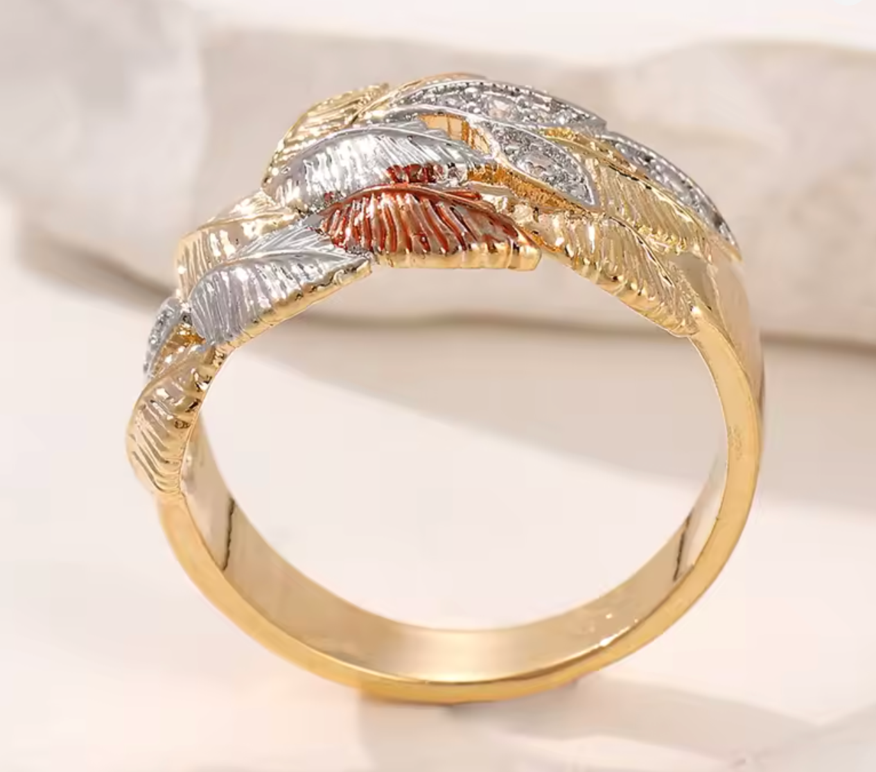 Vintage Hand-Carved Leaves Ring