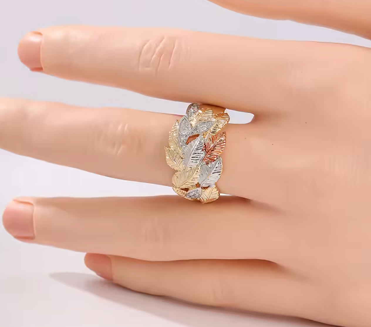 Vintage Hand-Carved Leaves Ring