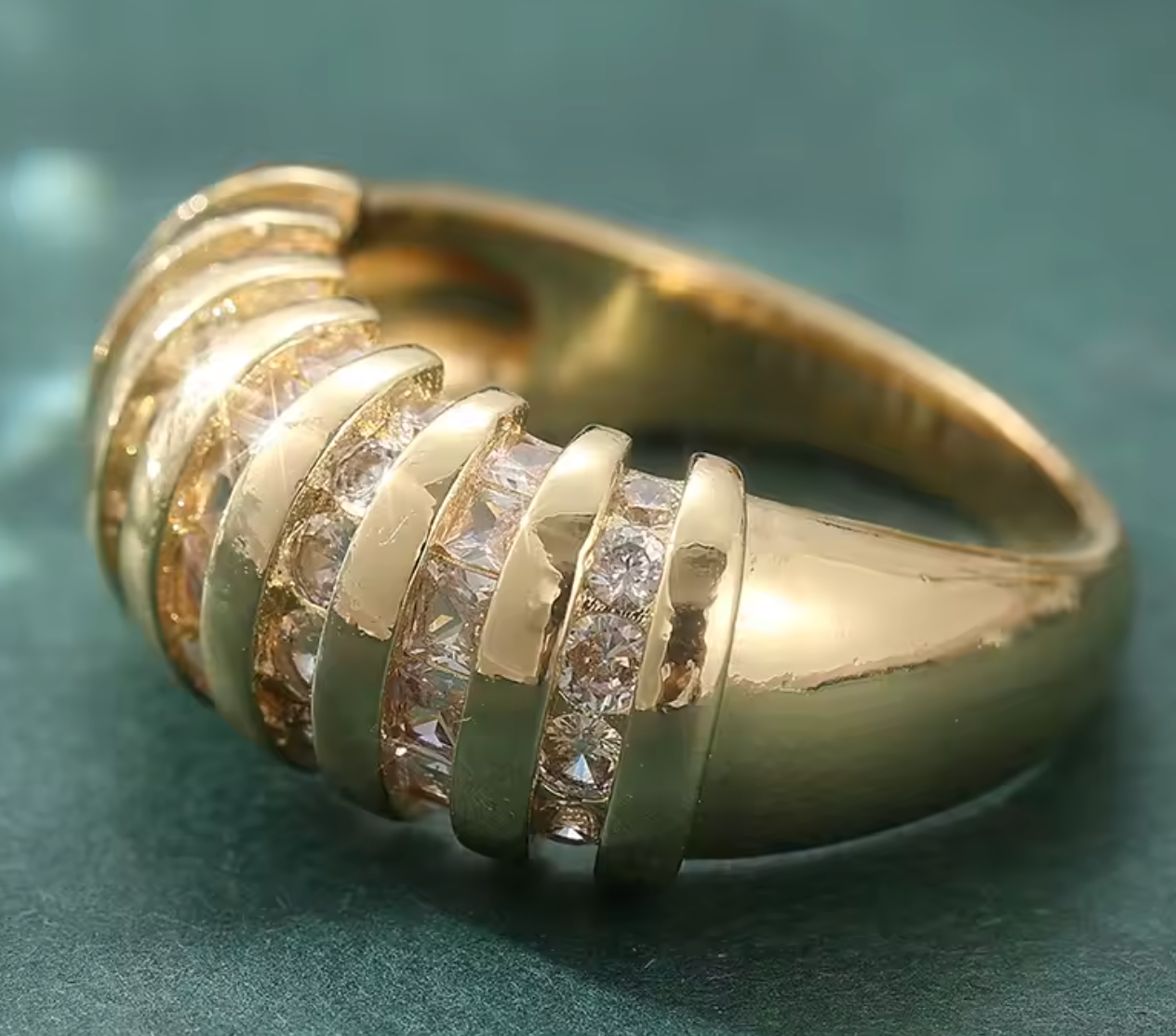 Dazzling Gold Color Geometric Ring with White CZ