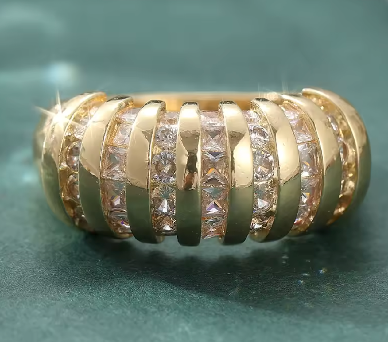 Dazzling Gold Color Geometric Ring with White CZ