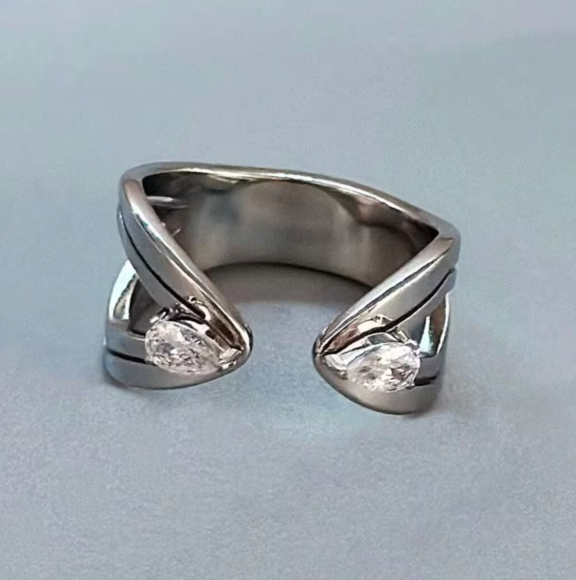 Vintage 18K Gold Plated Stainless Steel Open Ring with Zircon