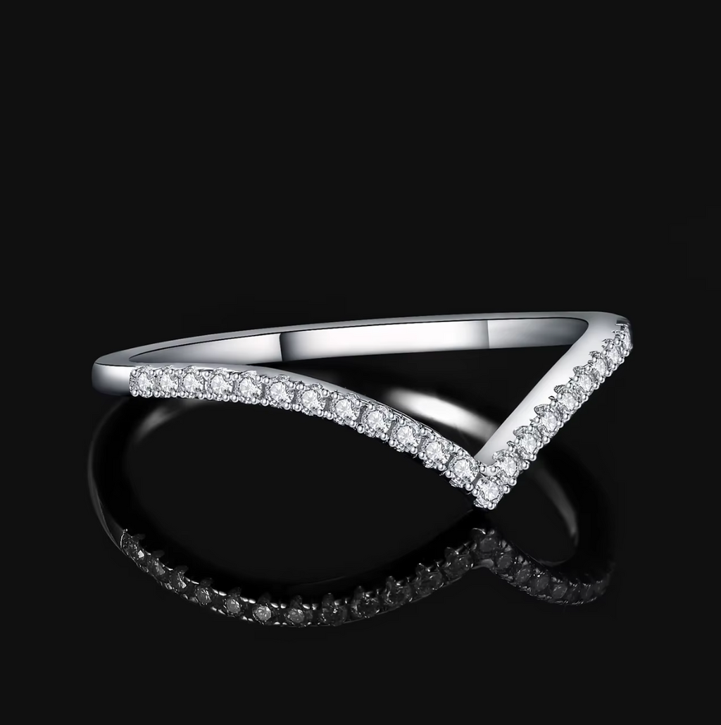 Moissanite D Color Round Cut V Shape Wedding Ring