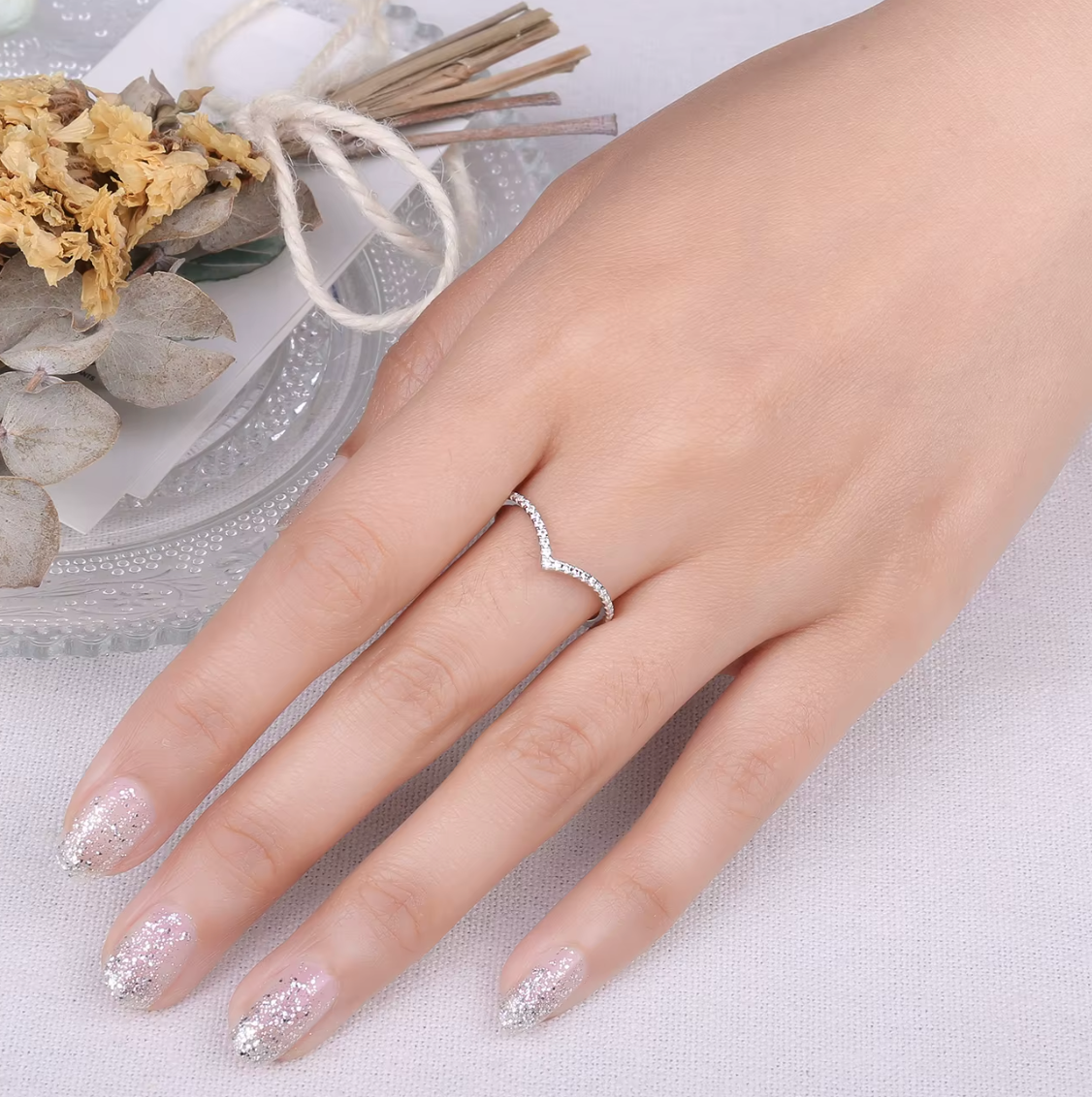 Moissanite D Color Round Cut V Shape Wedding Ring