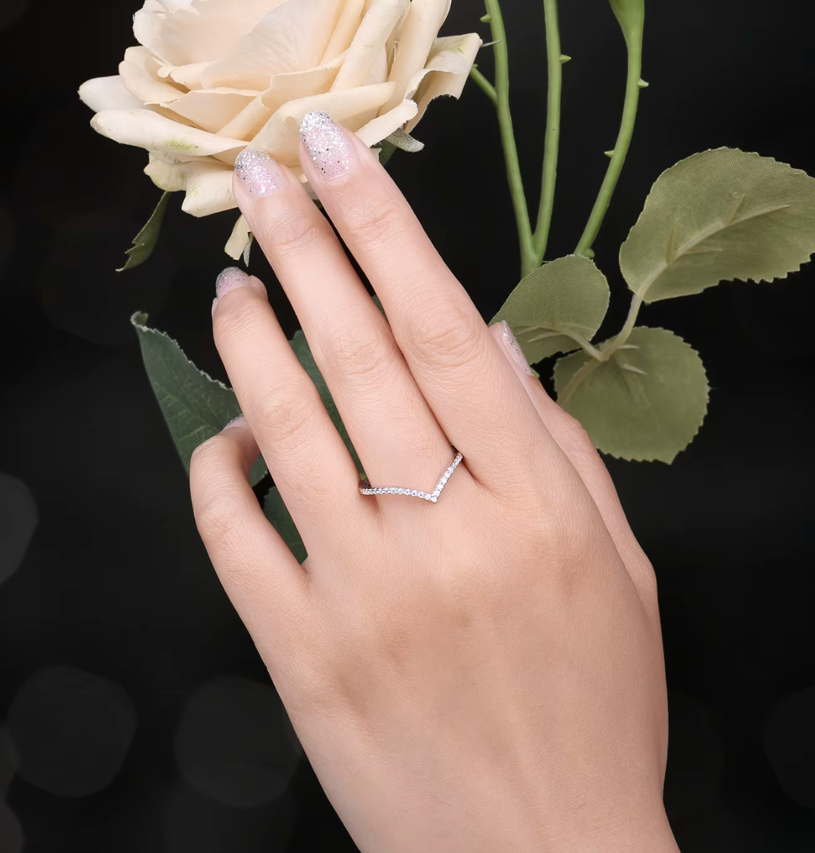 Moissanite D Color Round Cut V Shape Wedding Ring